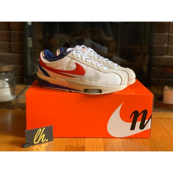 Size 11.5 Nike Zoom Cortez SP Sacai White University Red Blue DQ0581-100 - Picture 4 of 6